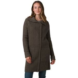 PrAna Womens Yunna Longline Cardigan Medium Olive Green Knit Earthy Cozy Organic